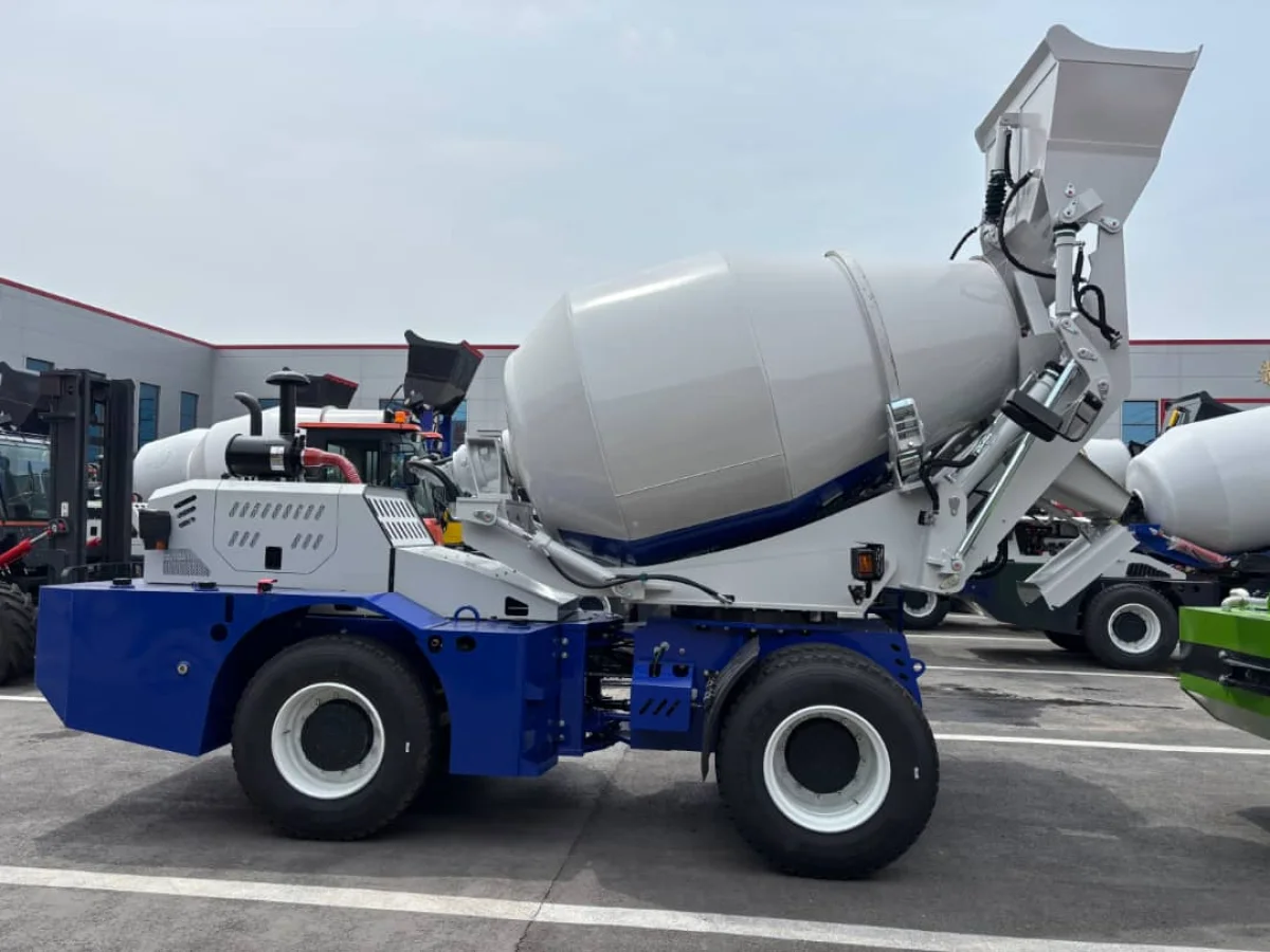 Self-loading concrete mixer